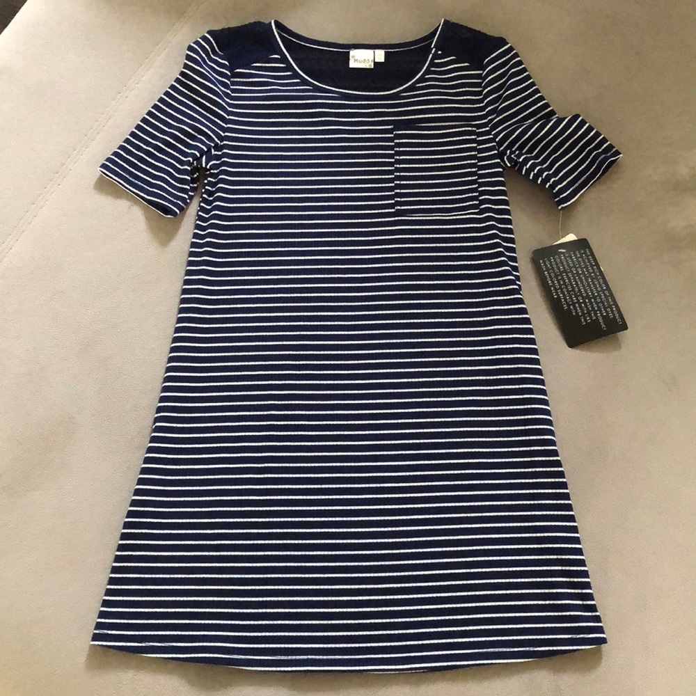 Mudd Dress Girls Size 10 Navy Blue White Striped Ribbed Short‎ Sleeve NWT